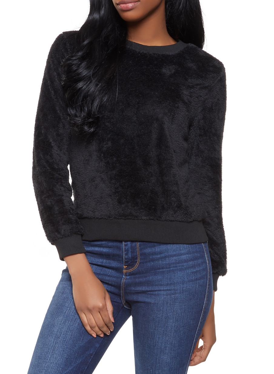 Faux Fur Crew Neck Sweatshirt