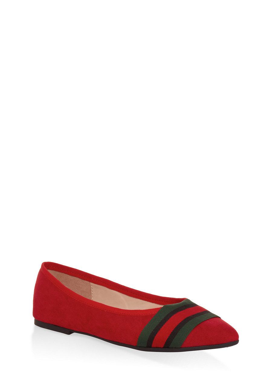 Striped Band Faux Suede Flats