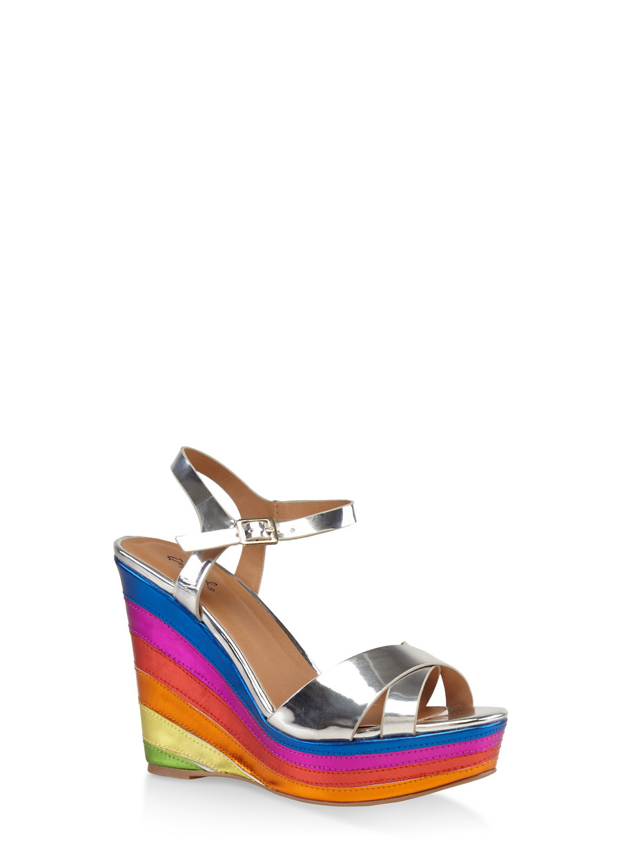 Criss Cross Strap Rainbow Wedge Sandals