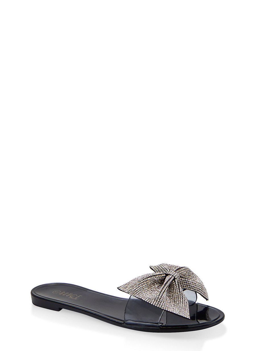 rhinestone bow jelly sandals