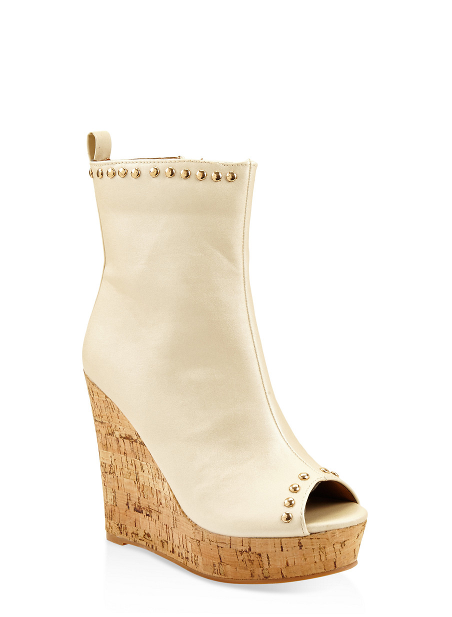 Studded Cork Platform Wedge Booties