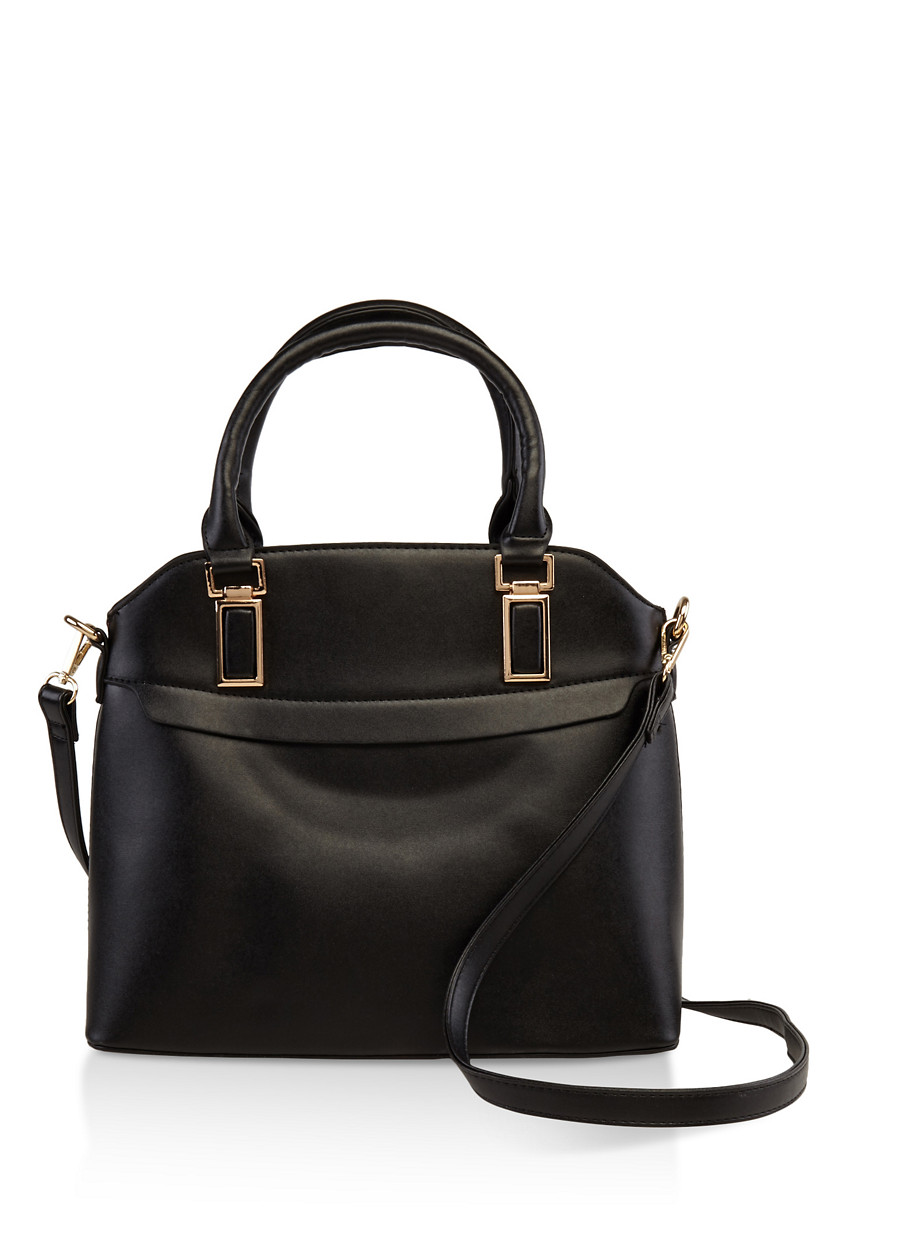 Metallic Detail Faux Leather Handbag Rainbow Metallic Detail Faux Leather Handbag Black Large