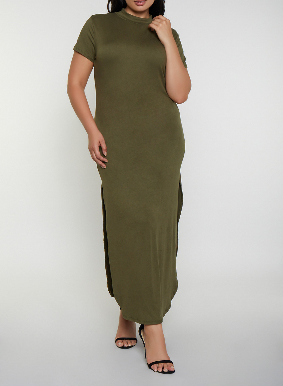 Plus Size Soft Knit Mock Neck Maxi Dress