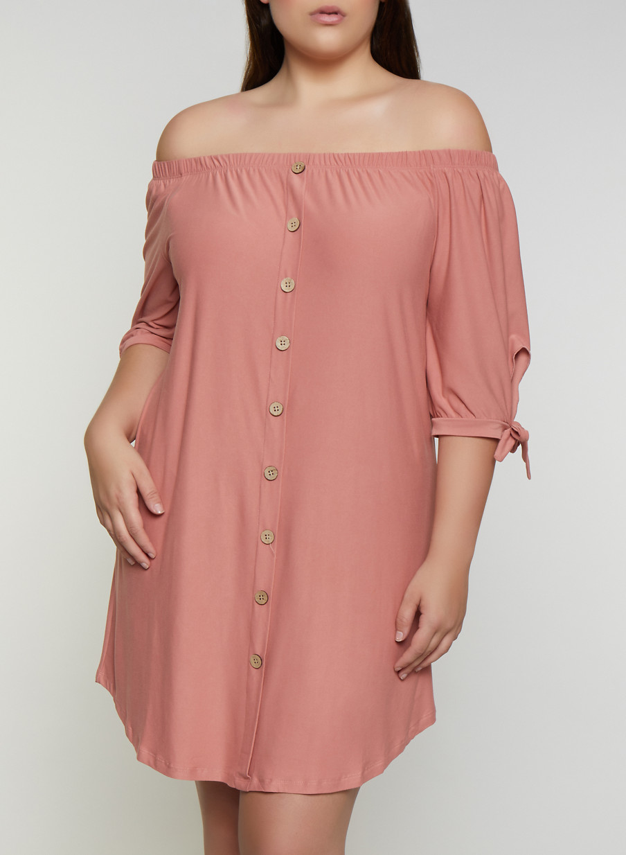 Plus Size Tie Sleeve Off the Shoulder Dress