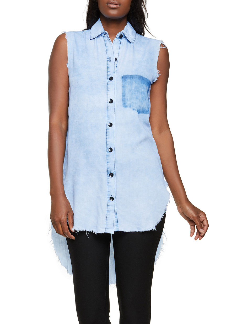 Sleeveless High Low Denim Top