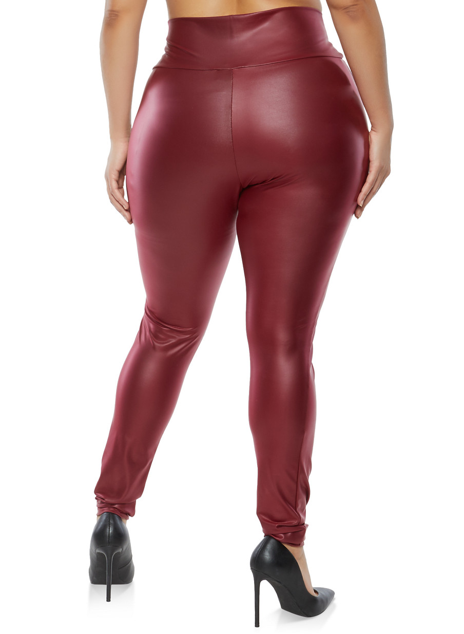 plus size black faux leather pants