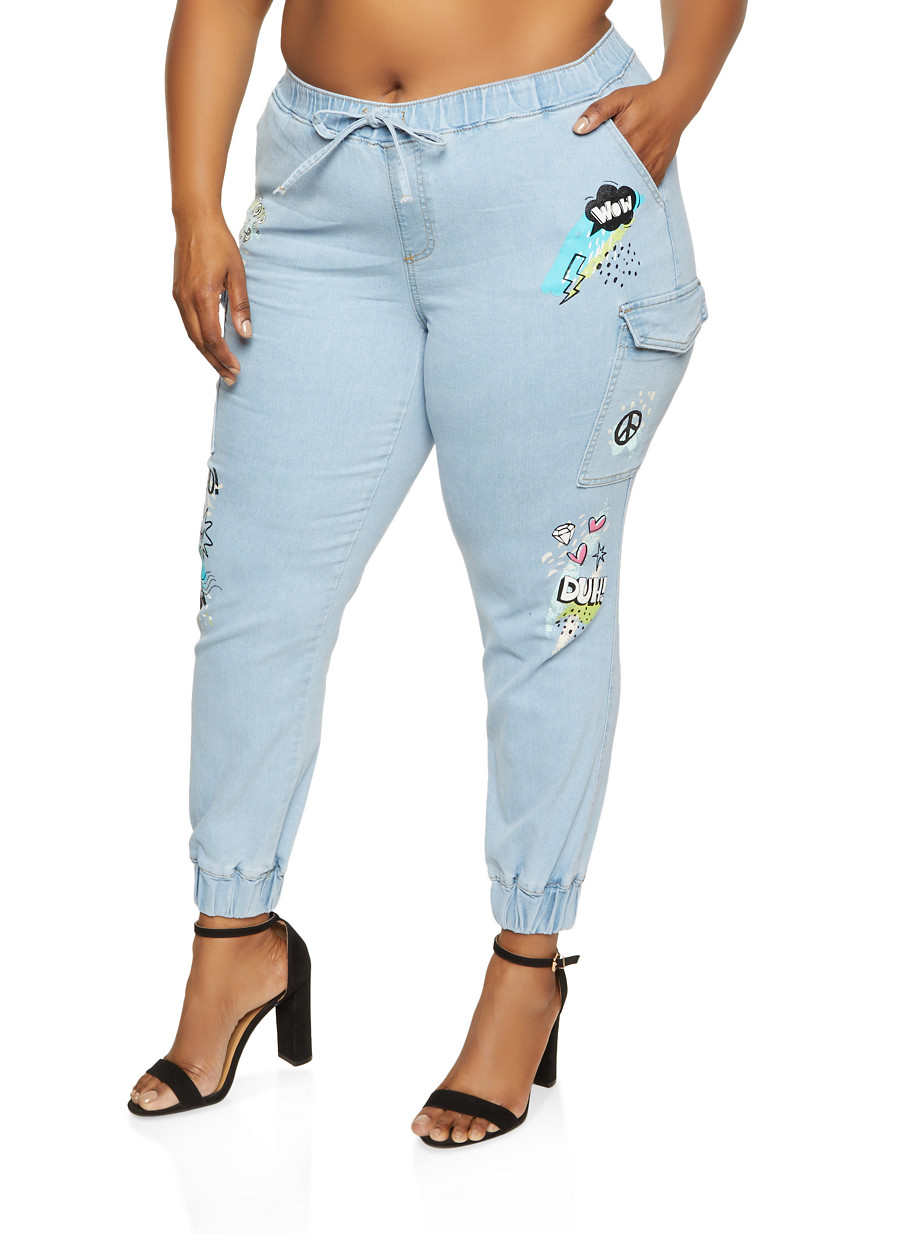 Plus Size Almost Famous Comic Graphic Denim Joggers