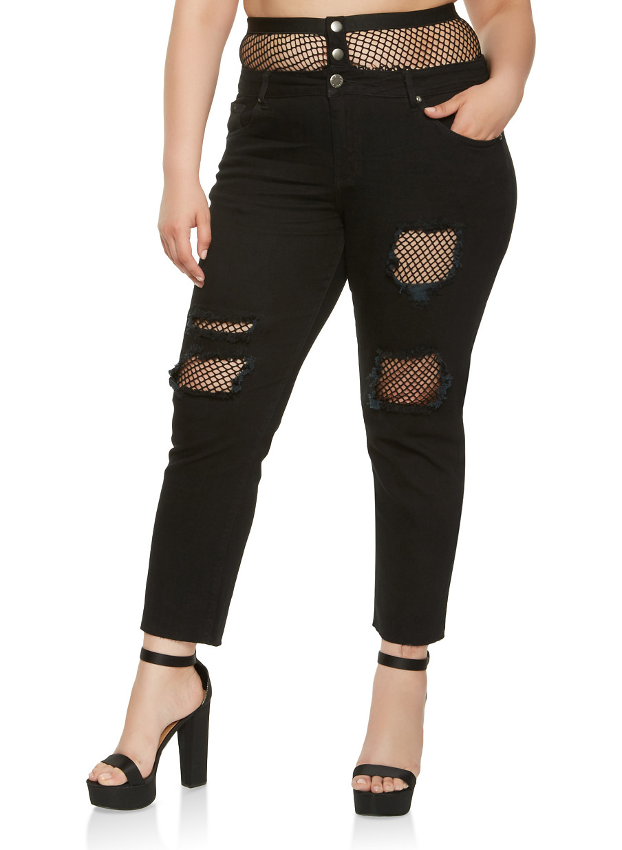 Plus Size VIP Fishnet Trim Jeans