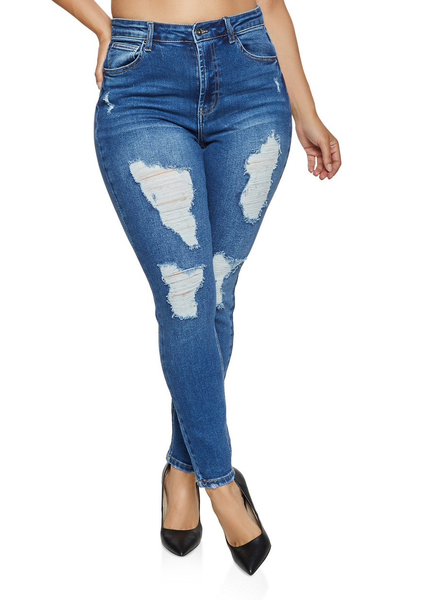 plus size high waisted distressed jeans