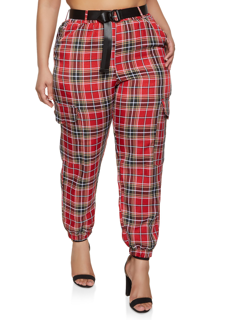 plaid cargo joggers