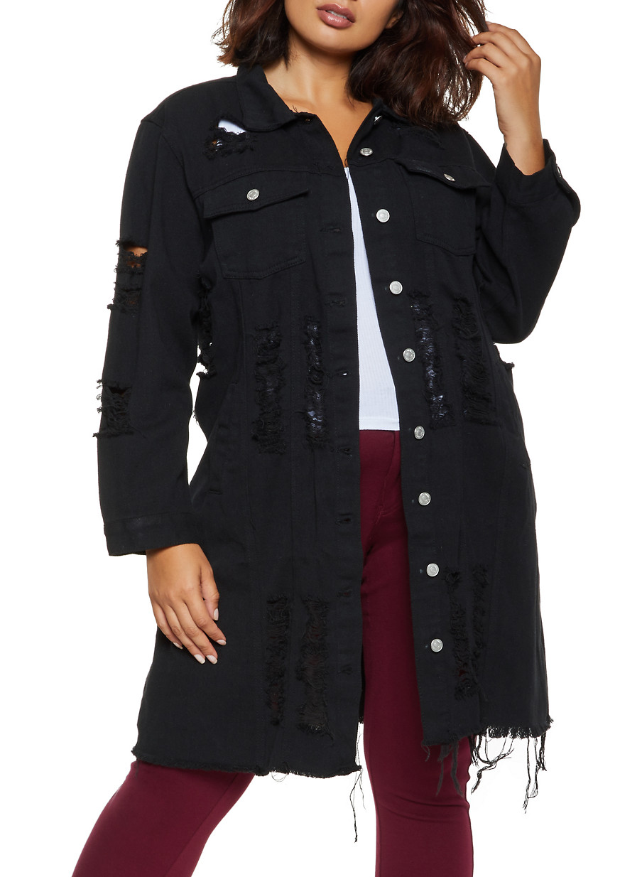 destroyed long denim jacket