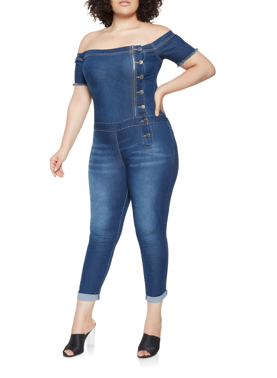 Plus Size VIP Off the Shoulder Denim Jumpsuit