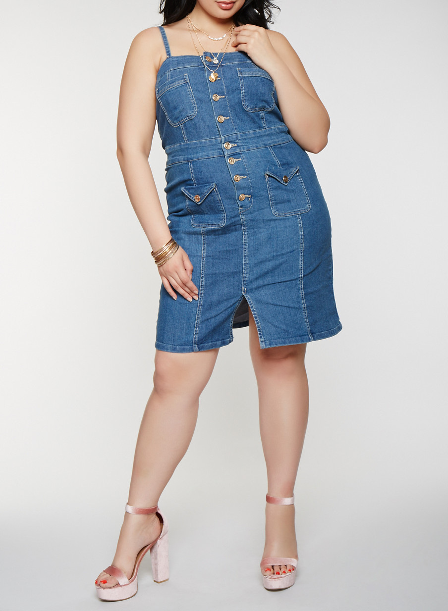 Plus Size Button Front Denim Dress