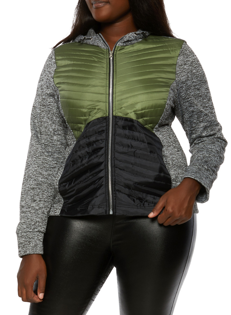 Plus Size Color Block Quilted Jacket
