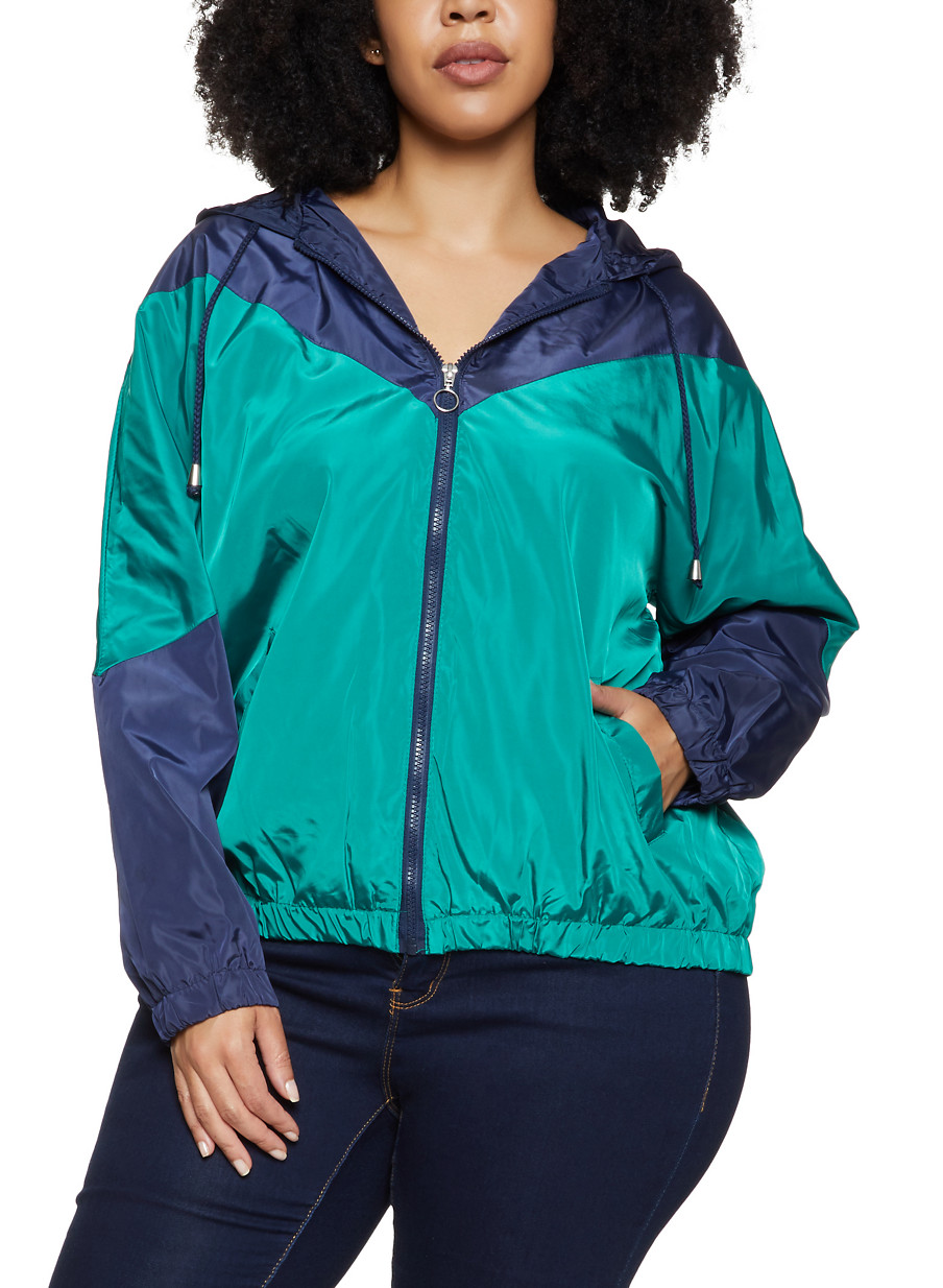 plus size color block windbreaker