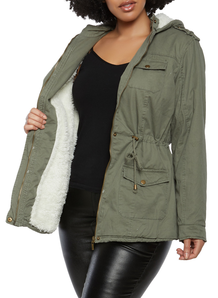 womens sherpa lined anorak parka jacket with hoodie
