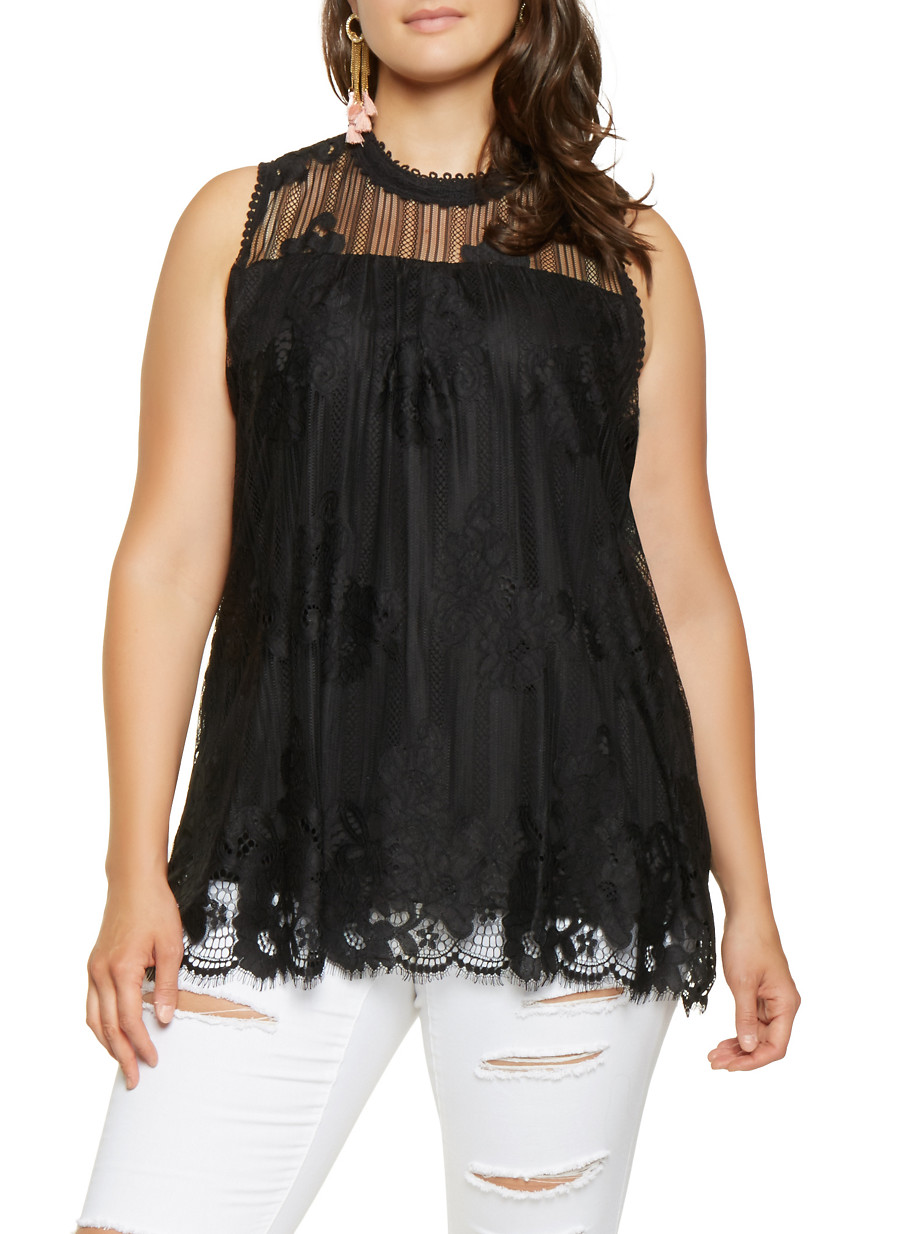 Plus Size Crochet Detail Sleeveless Top