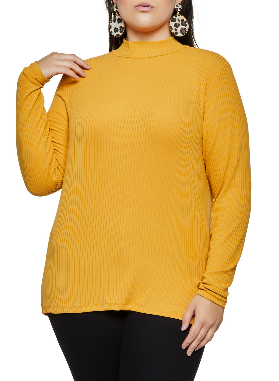 Plus Size Mock Neck Ribbed Knit Top