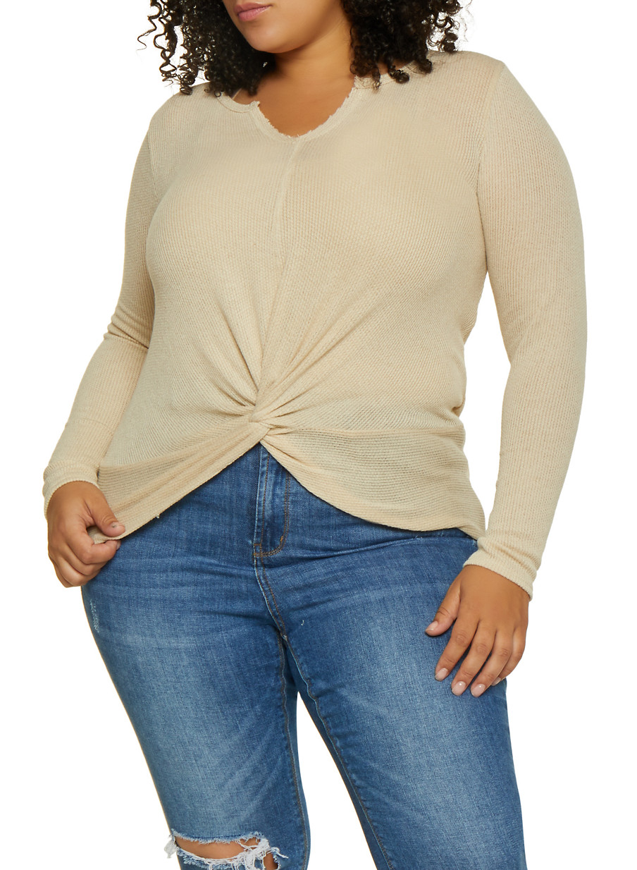 Plus Size Twist Front Thermal Top