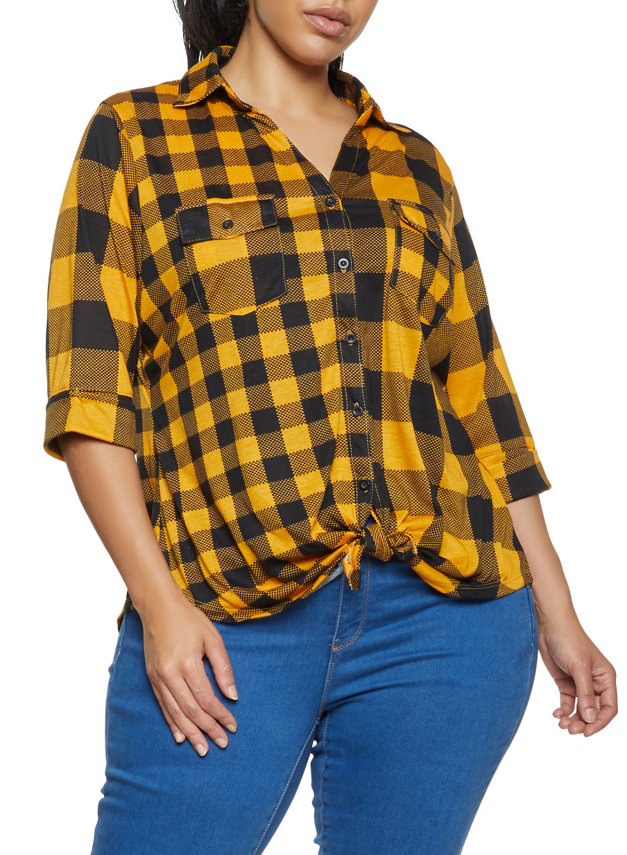 tie front plaid shirt