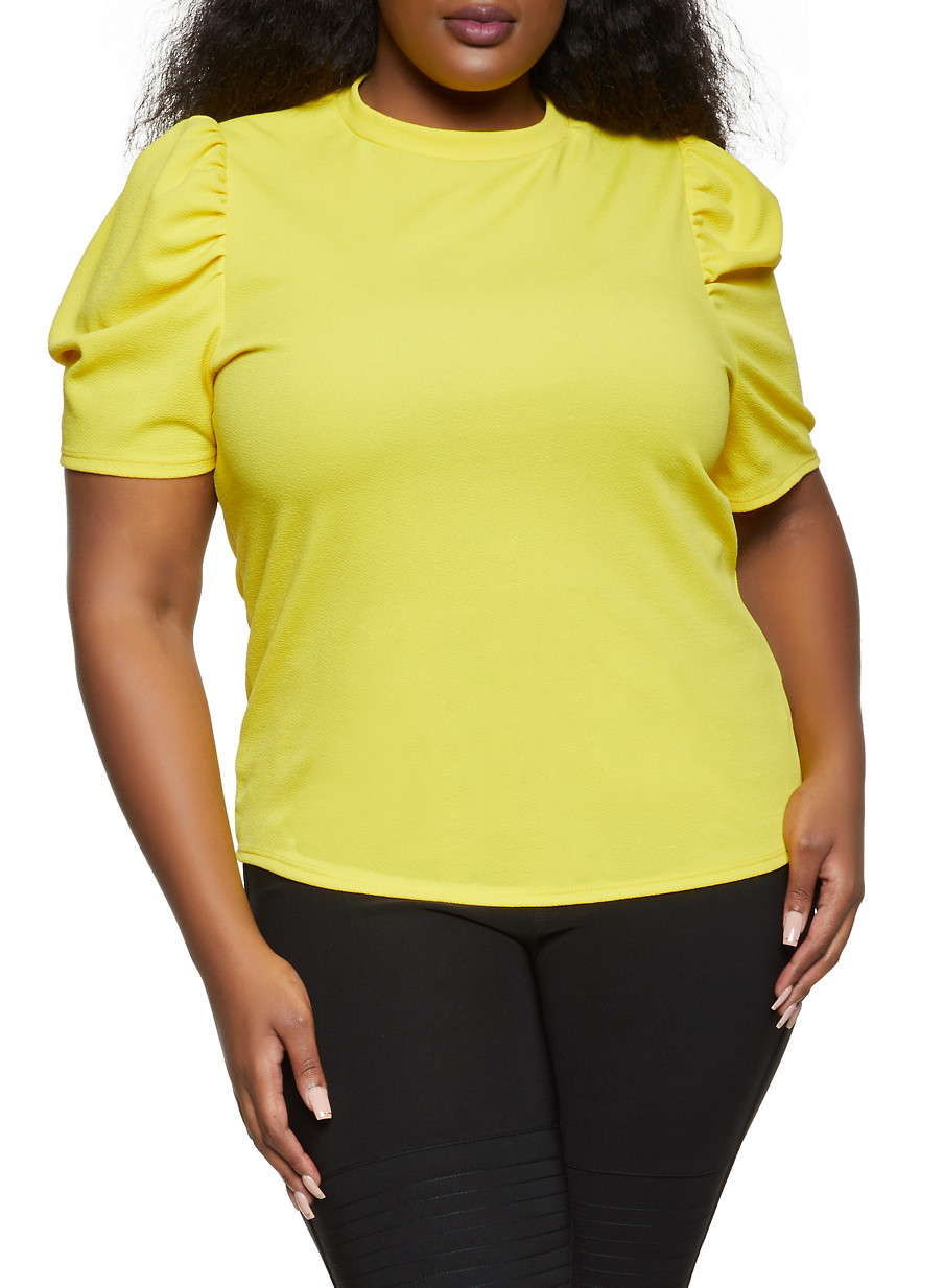 puff sleeve plus size tops