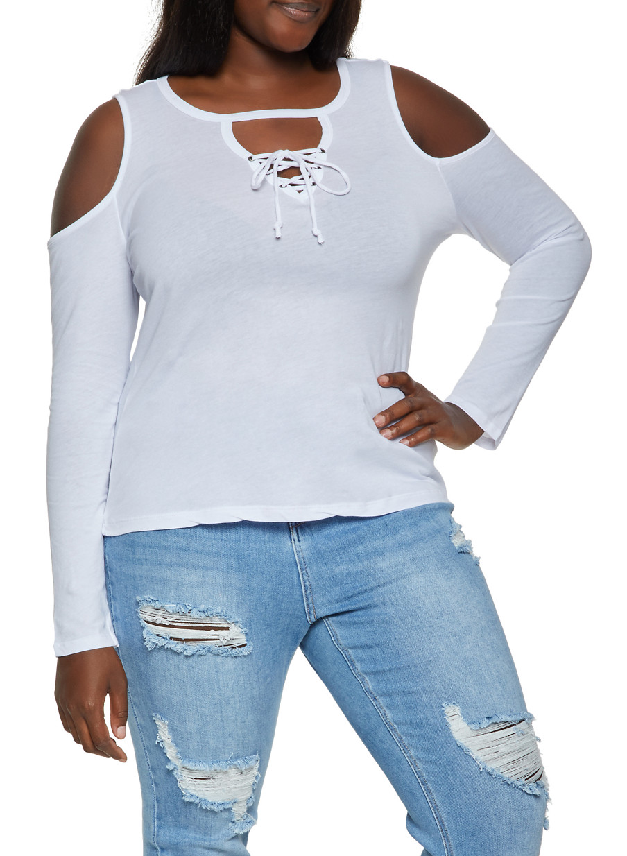 plus size lace cold shoulder top