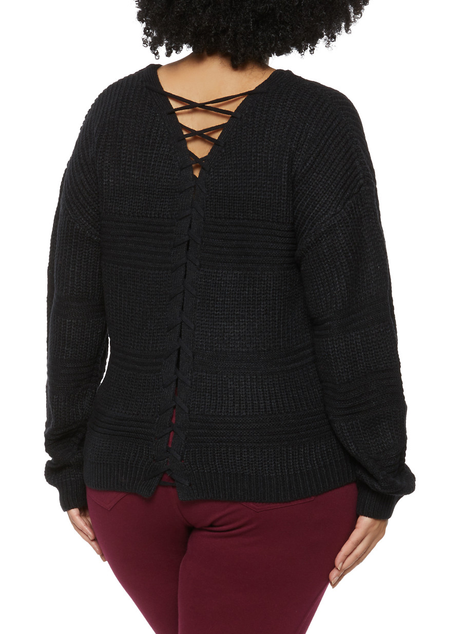 lace up back sweater