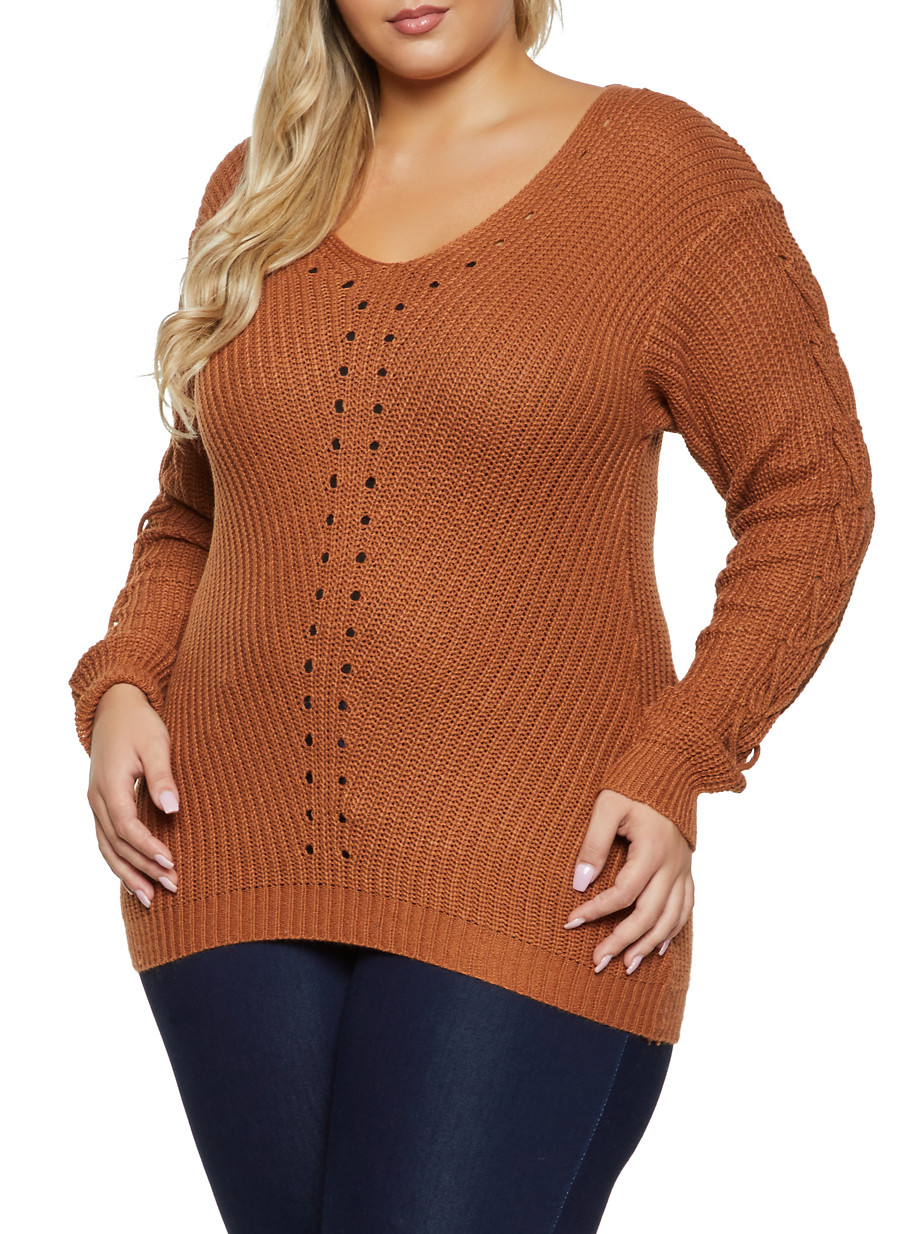 Plus Size Lace Up Sleeve Sweater