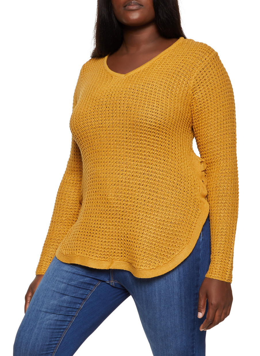 Plus Size V Neck Shirttail Sweater