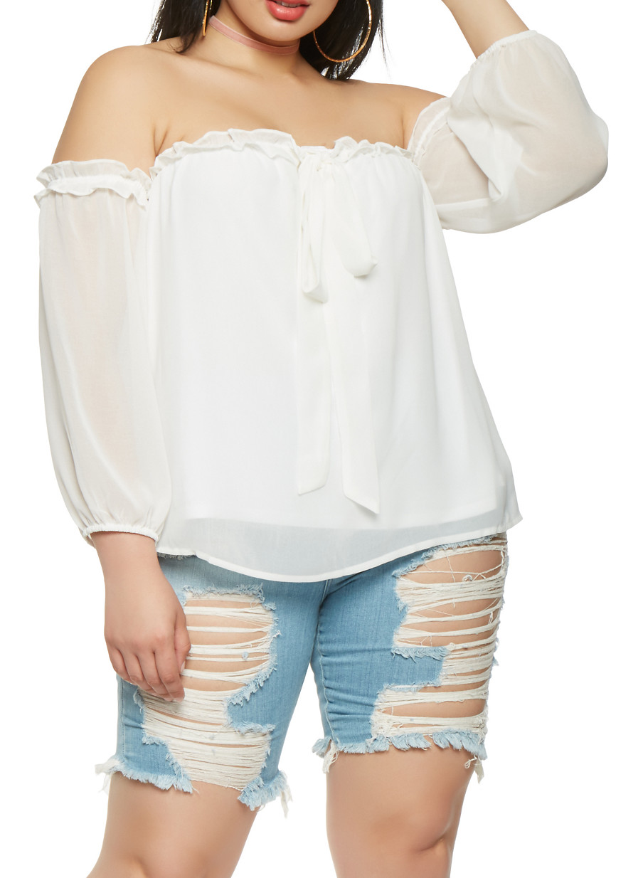 Plus Size Ruffle Trim Off the Shoulder Top