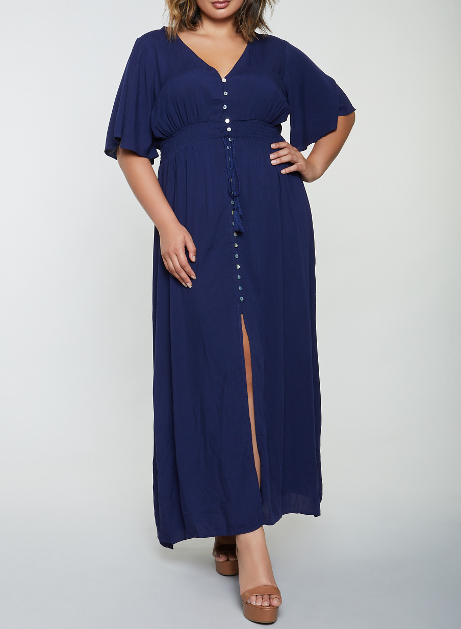 plus size button front maxi dress