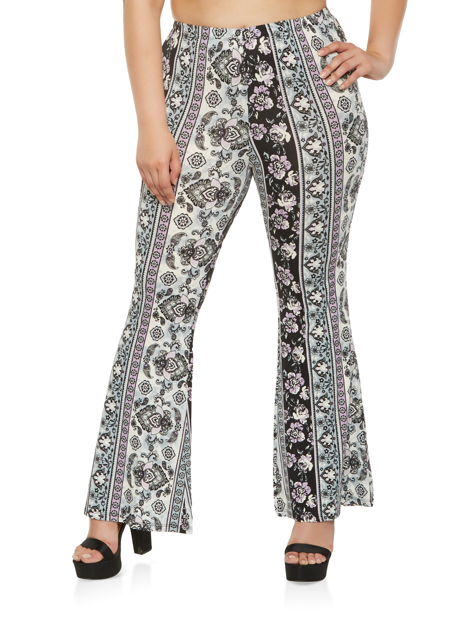 Plus Size Printed Flared Pants