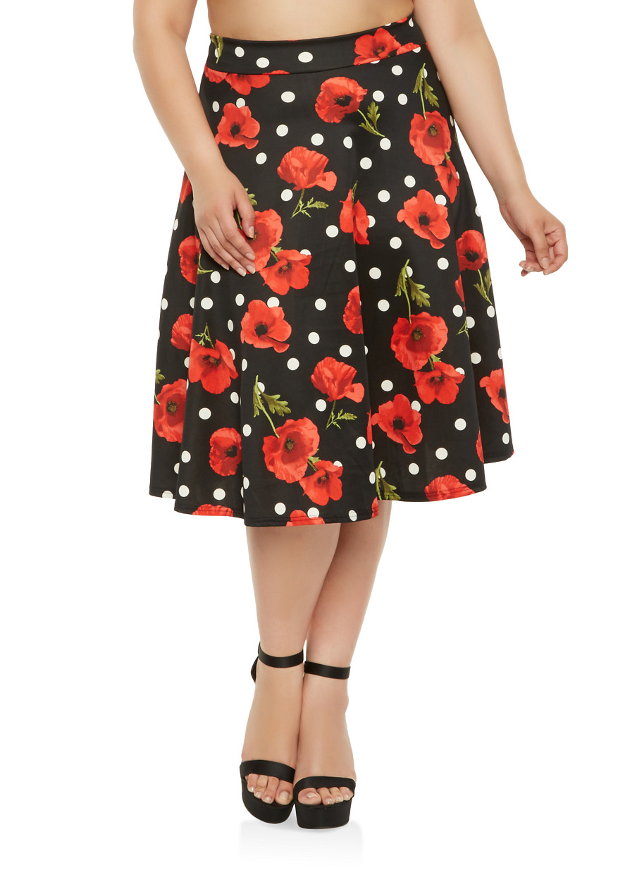 Plus Size Printed Skater Skirt