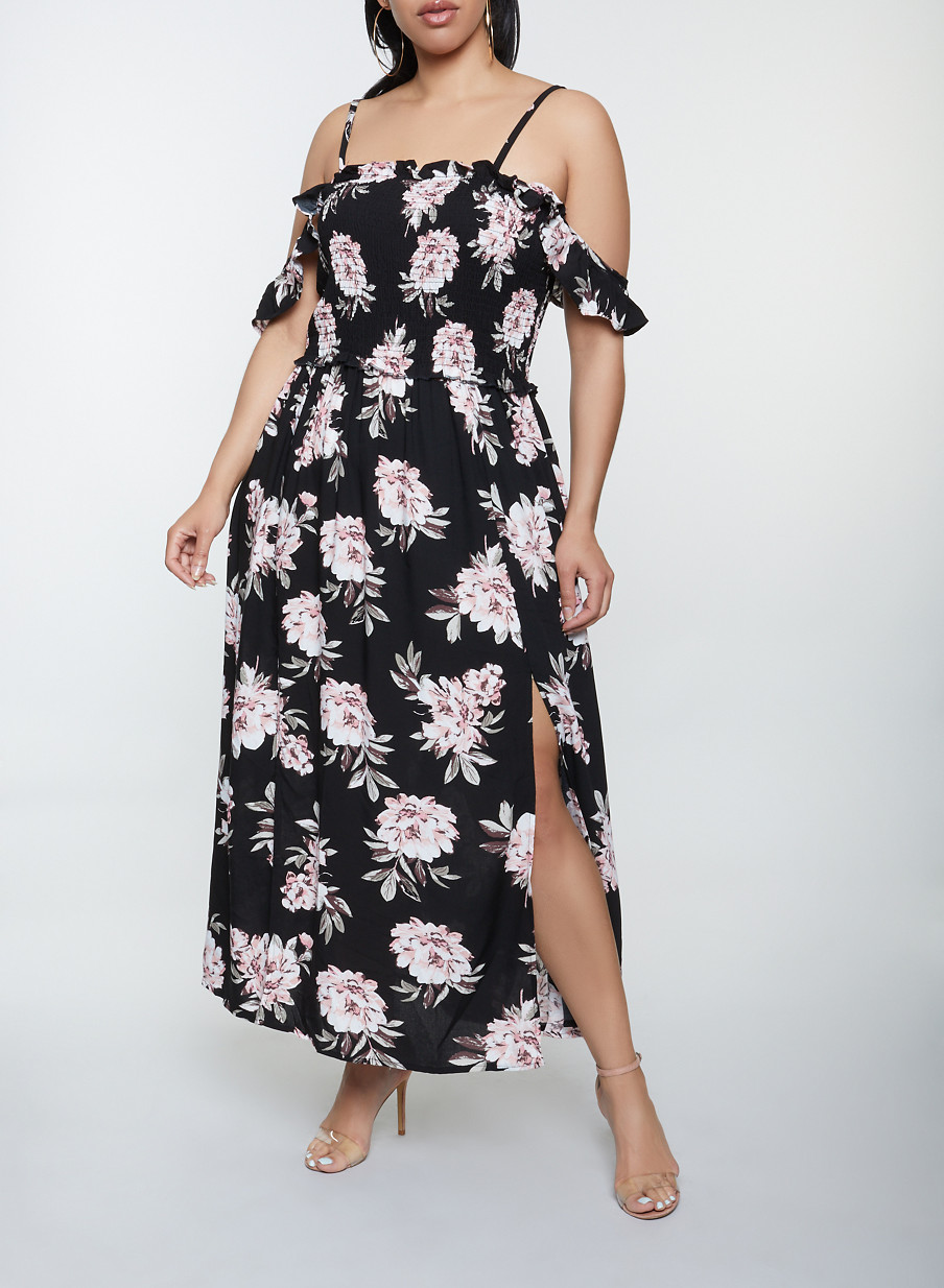 cold shoulder plus size maxi dress
