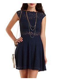 Lace Skater Dress with Scalloped Neck