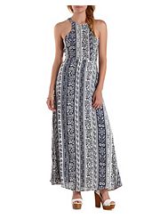 Racer Front Floral Striped Maxi Dress