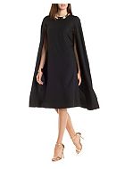 Caped Textured Woven Midi Dress
