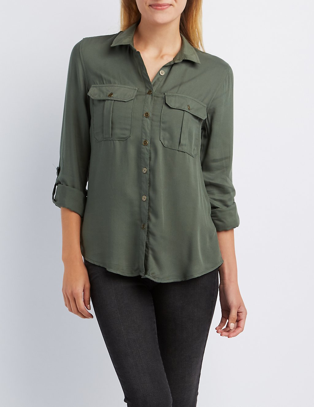 Charlotte Russe Button-Up Pocket Shirt