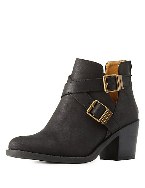 Buckled Cut-Out Ankle Booties | Charlotte Russe