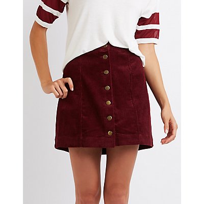 Corduroy Button-Up Skirt | Charlotte Russe