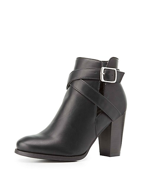 Faux Leather Cut-Out Ankle Booties | Charlotte Russe