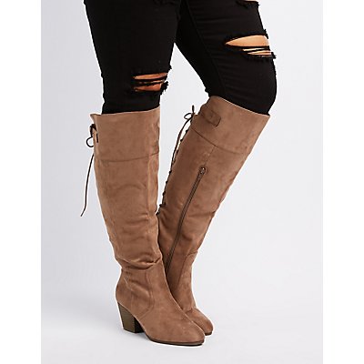 Wide Width Laced Knee-High Boots | Charlotte Russe