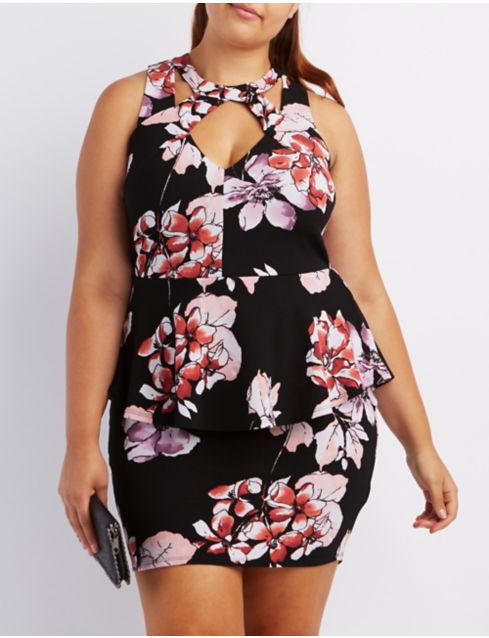 Plus Size Caged Cut Out Peplum Dress Charlotte Russe 