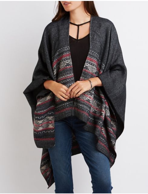 Aztec Open Poncho Cardigan | Charlotte Russe