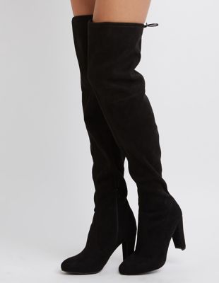 tie back over knee block heeled boots