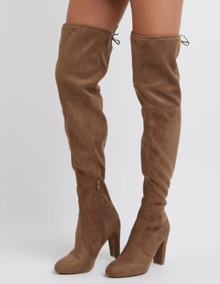 tie back over knee block heeled boots