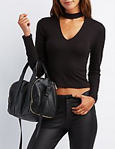 Charlotte Russe Ribbed Mock Neck Cut-Out Top