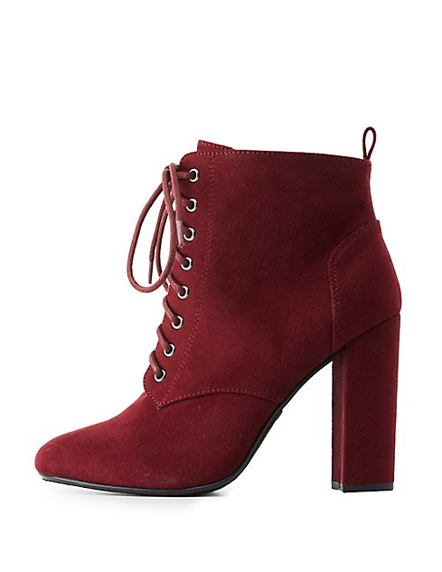 Lace-Up Block Heel Booties | Charlotte Russe