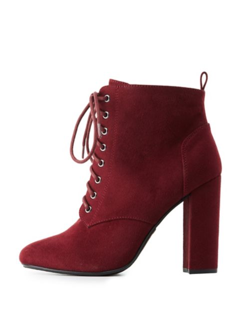 Lace-Up Block Heel Booties | Charlotte Russe