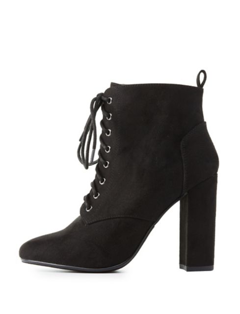 Lace-Up Block Heel Booties | Charlotte Russe